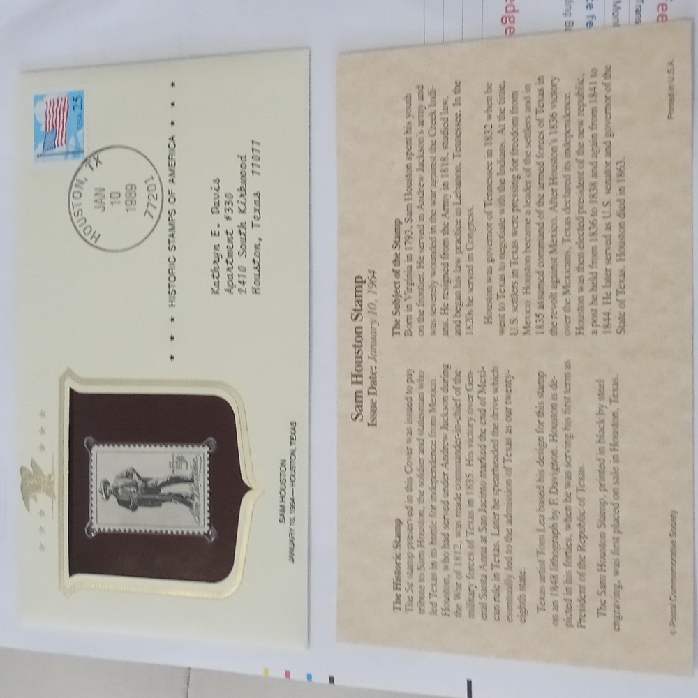VINTAGE HISTORIC STAMPS OF AMERICA ( SAM HOUSTON )